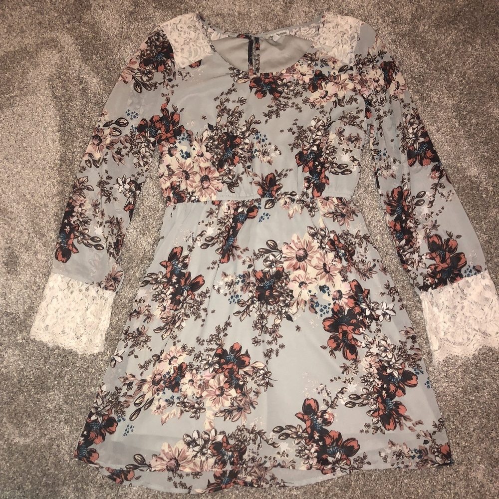 Multicolored Floral Dress with Lace